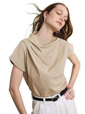 Modern Citizen Kenny Asymmetric-Neck Tee in Thyme small Womens Stretchy Top